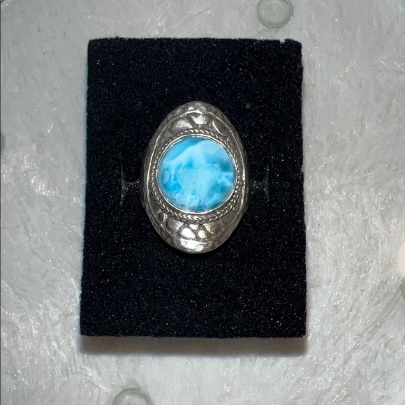 Luxury Artisan of Bali Larimar Ring Artisan-Crafted in Solid Sterling Silver